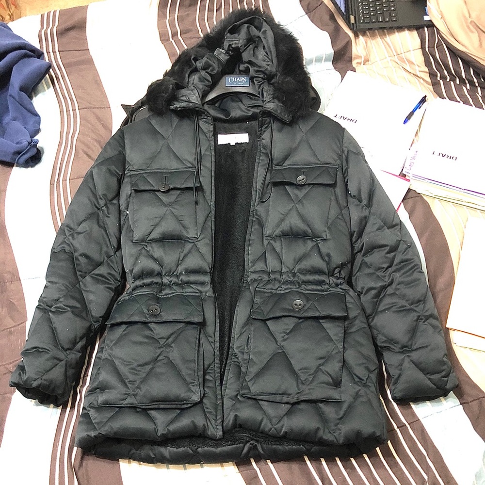 Calvin Klein Down Puffer Coat w Removable Fur Trim